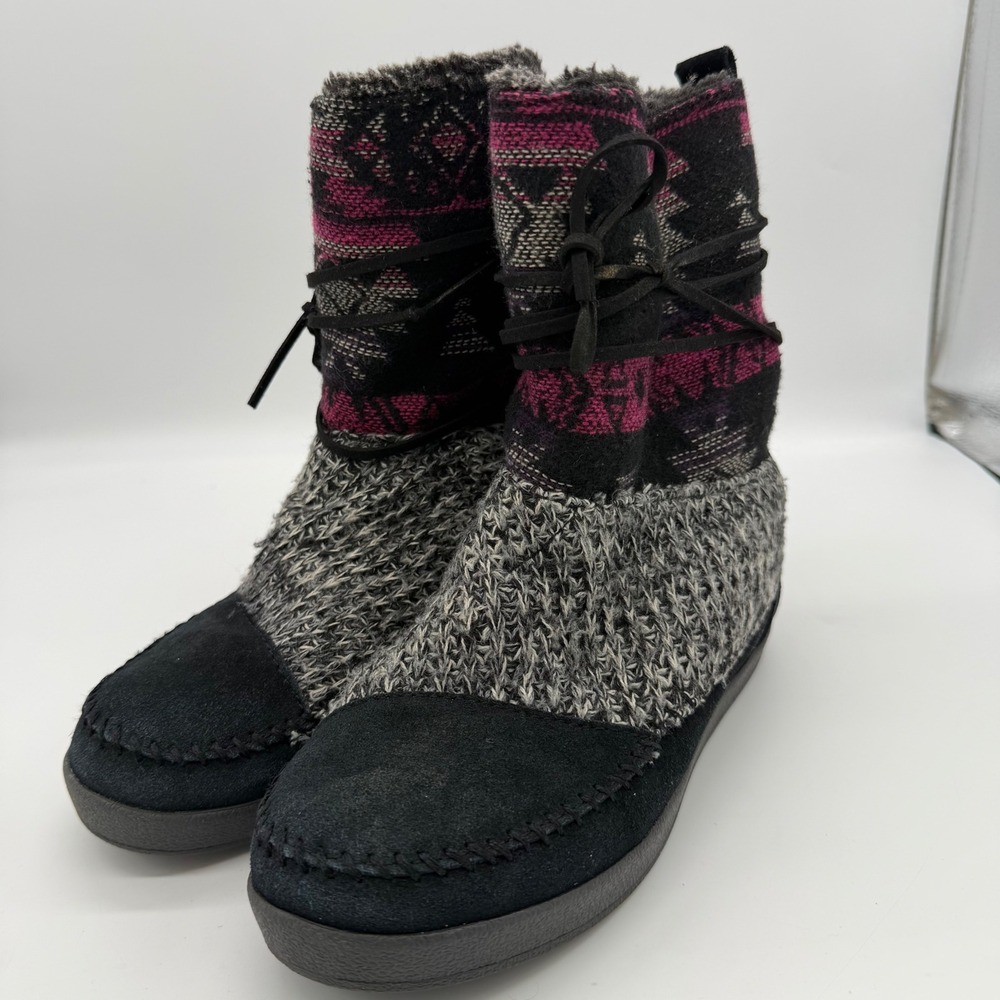 TOMS Nepal Black Suede Tribal Wool Ankle Boots 10011269 Womens 5.5